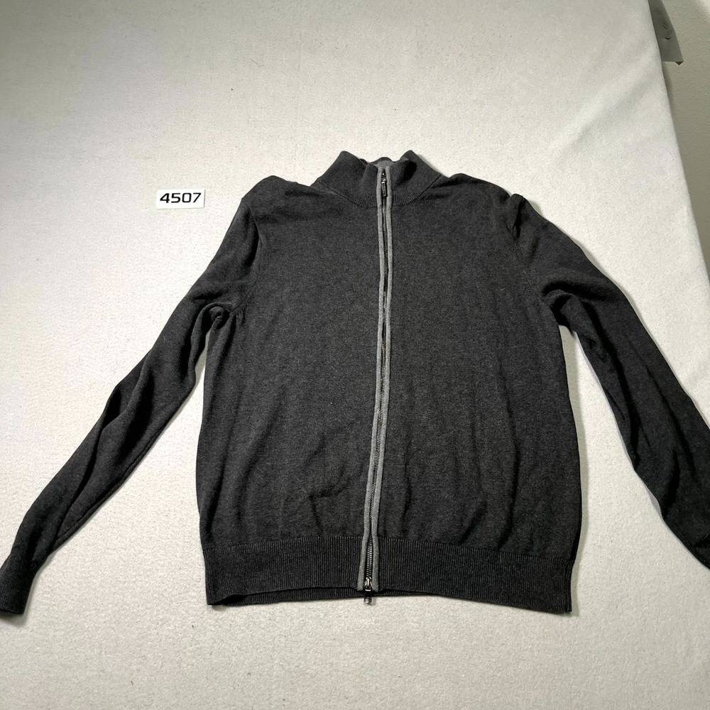 Michael Kors Cardigan Sweater Men L Charcoal Gray Zip Up Mock Neck Raglan Sleeve